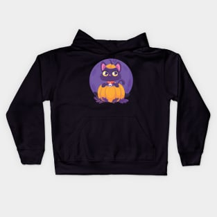 cat in the pumpkin Kids Hoodie